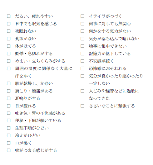 自律神経失調症改善便り 自己チェック表